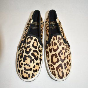 $125 Kate Spade Keds Double Decker calf hair Sneaker SLIP ON shoes leopard 6.5